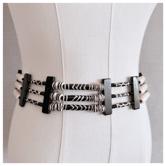 Available Nov 4 
Chico’s Black and White Beaded Waist Belt - Picture 1 of 5